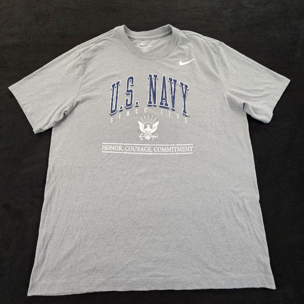 US Navy Honor Courage Commitment Gray Short Sleeve Tri-Blend T-Shirt Men's L